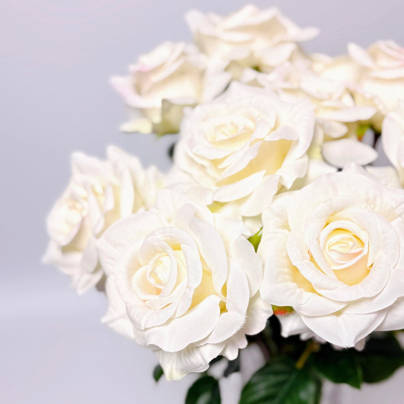 Close-up of white artificial rose petals